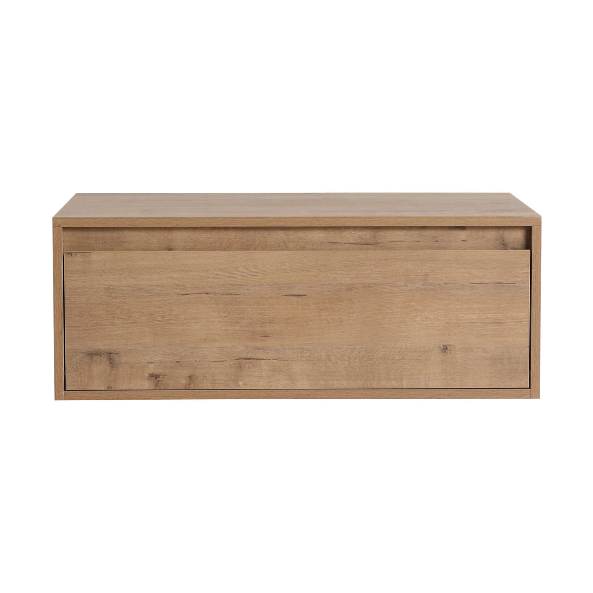 Imitative oak wall mirror cabinet with single door and rectangular mirror panel