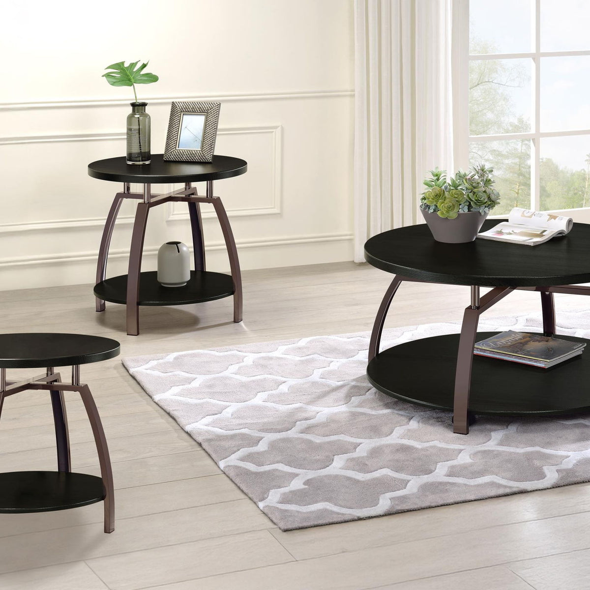 Dacre 3-piece Round Coffee and End Table Set Dark Charcoal