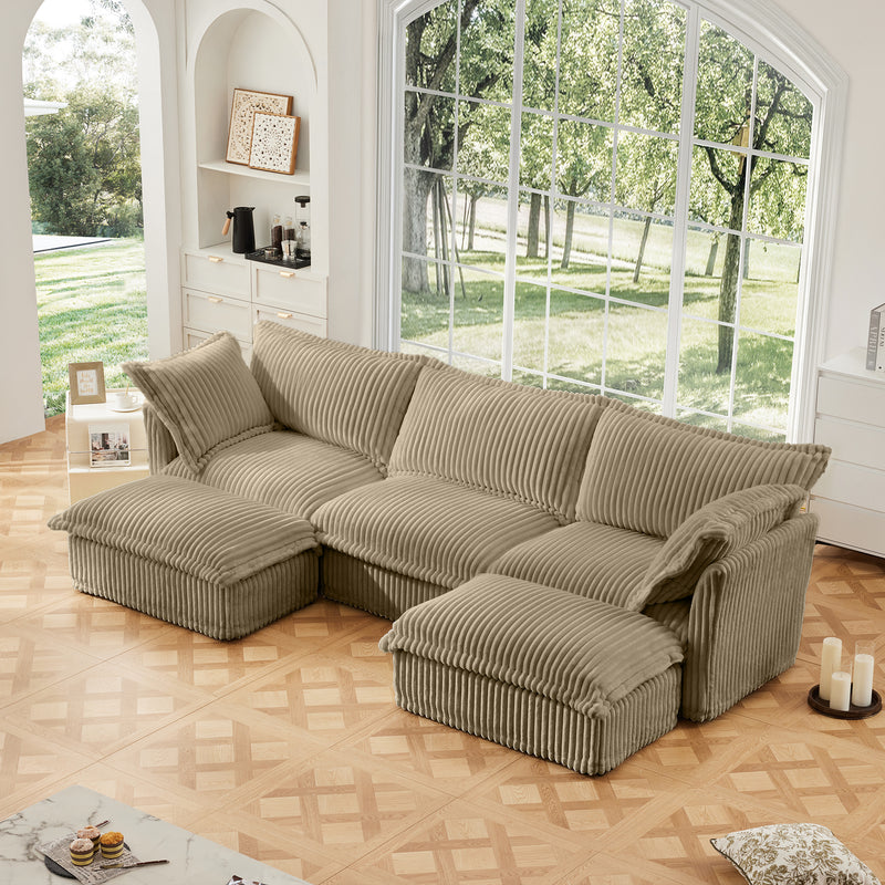 3-Seater Slipcovered U-Shaped Sectional Sofa - Camel