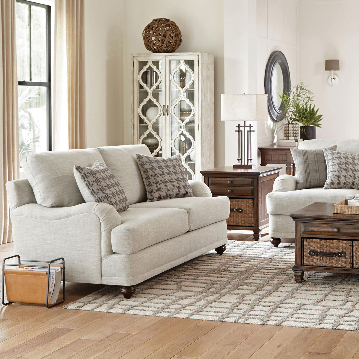 Glenn Upholstered English Arm Loveseat Light Grey and Grey