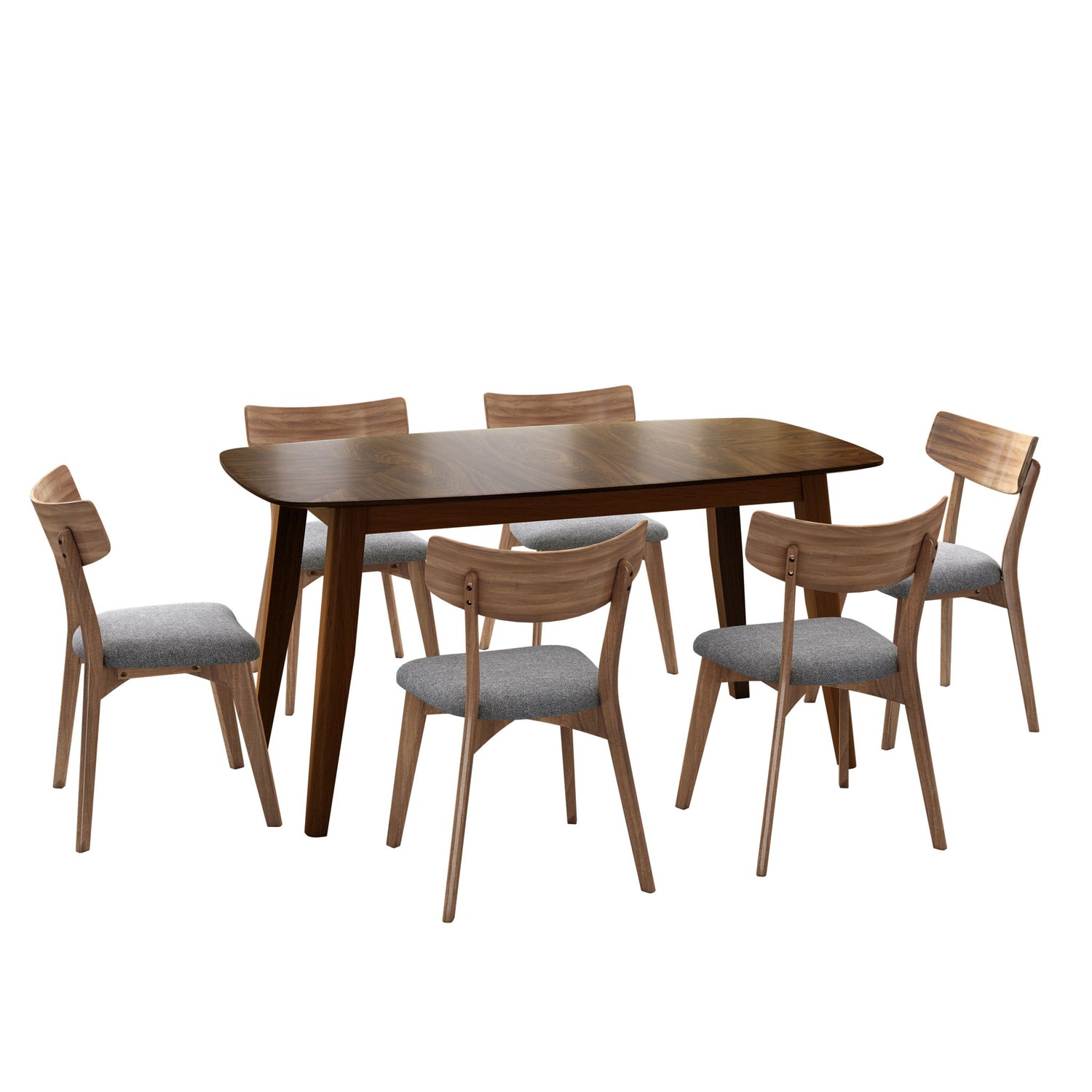 7 Piece Mid - Century Dining Set With Upholstered Dining Chairs, Dining Table
