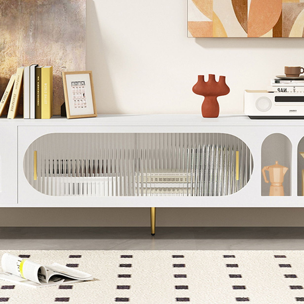 Modern TV Stand With 3 Shelves And 2 Cabinets