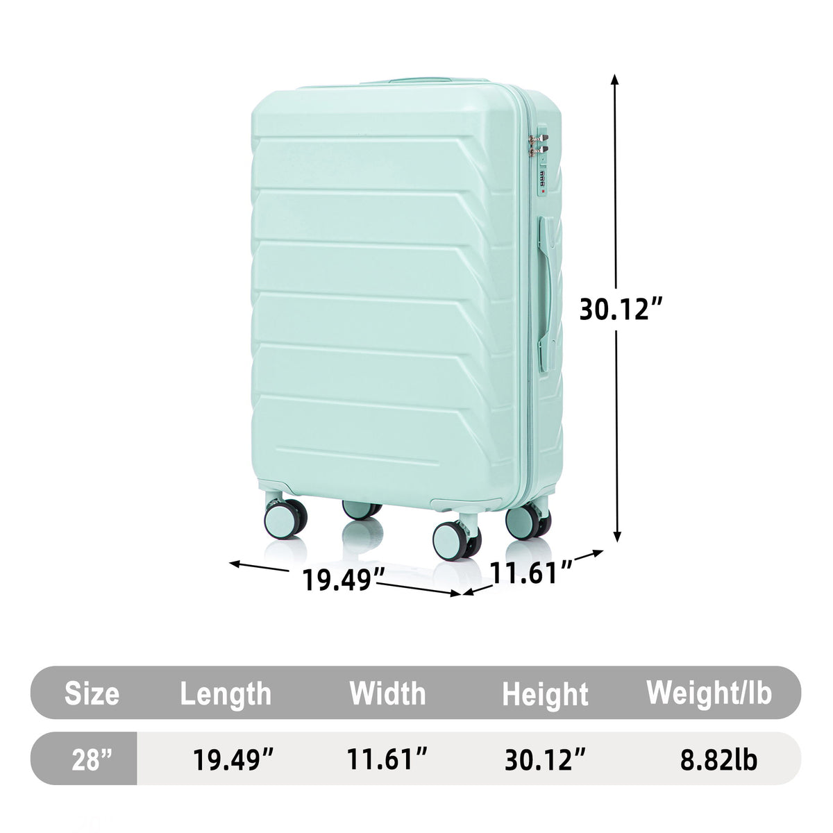 Hard Shell Luggage With Scratch Resistant Surface, 4 Wheels, Combination Lock & Side Hooks