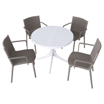 4 Modern Stackable Plastic Armchair Matched With Round Table