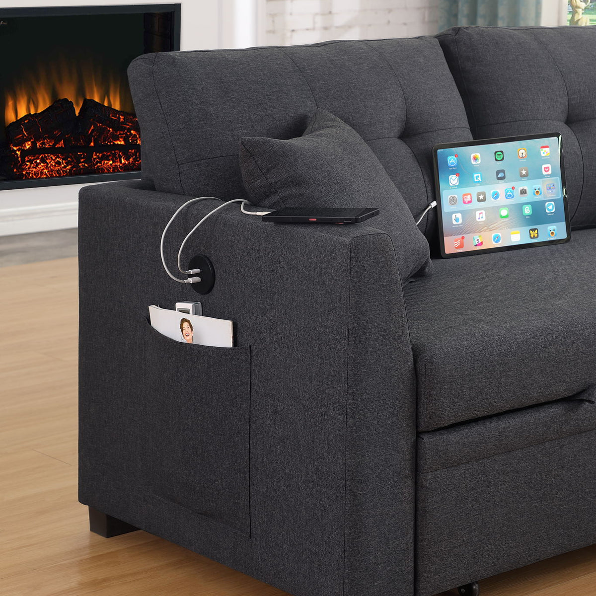 Stylish Sectional Sofa Bed - Dark Gray