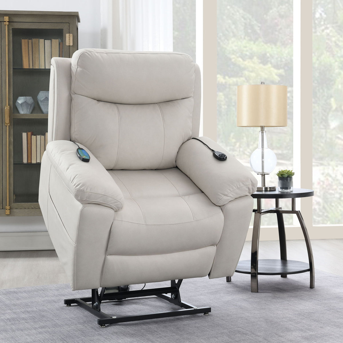 Chriki - Polished Microfiber Power Motion Recliner With Lift Heating Massage Chair