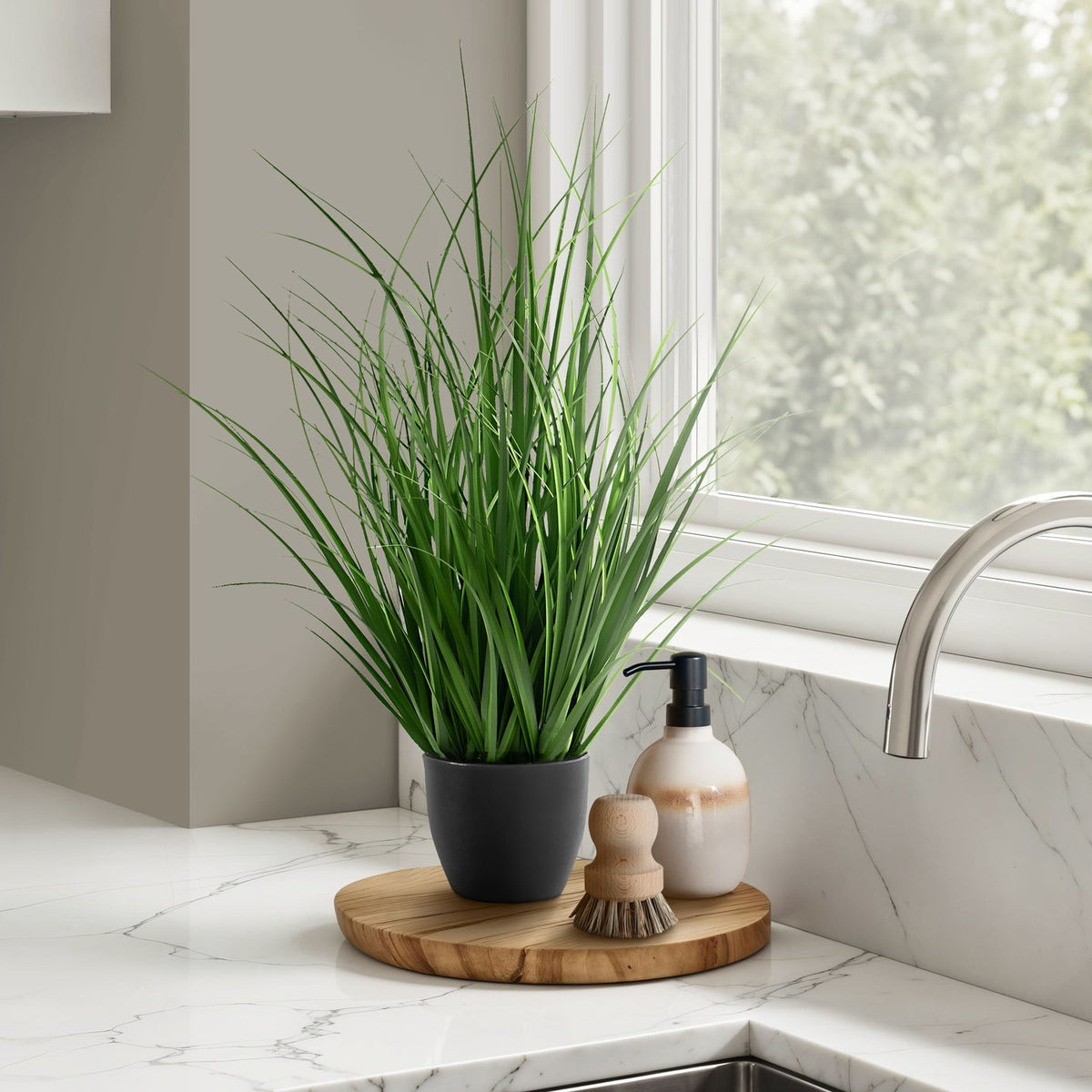 23" Tall, Artificial Plant, Grass, Indoor, Faux, Fake, Table, Greenery, Potted, Real Touch, Decorative - Green / Black