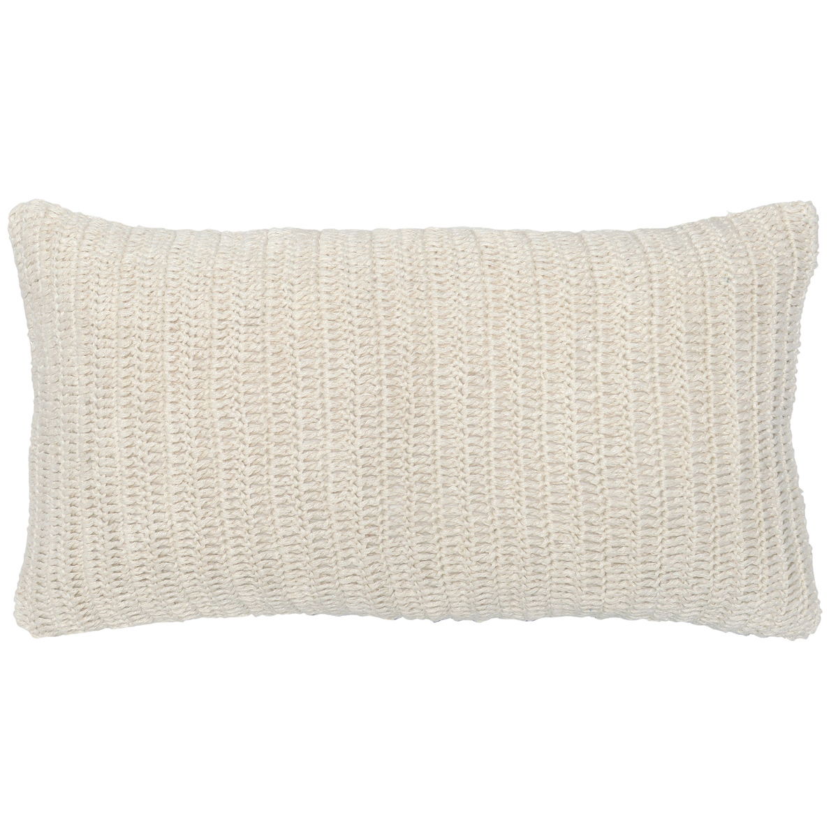Natural textured woven lumbar pillow, rectangular shape with stitched edges