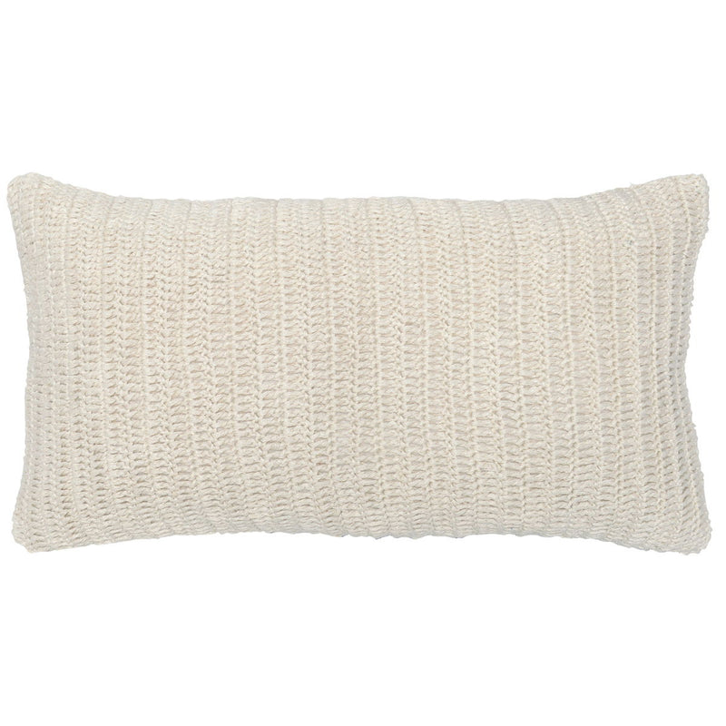Natural textured woven lumbar pillow, rectangular shape with stitched edges