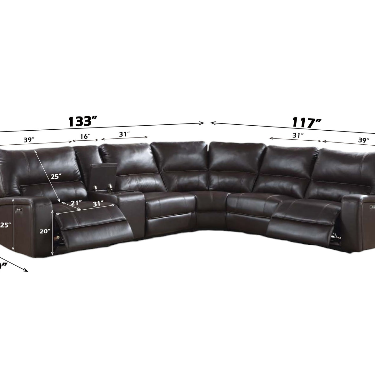 Saul - Power Recliner Sectional Sofa With USB Port Cupholder Console