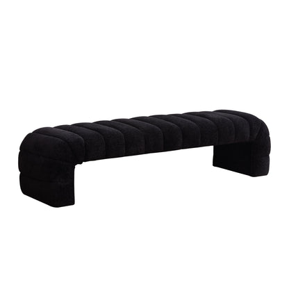 Modern Upholstered Armless Bed Bench with Channel Tufted Design in Black Chenille, Glam