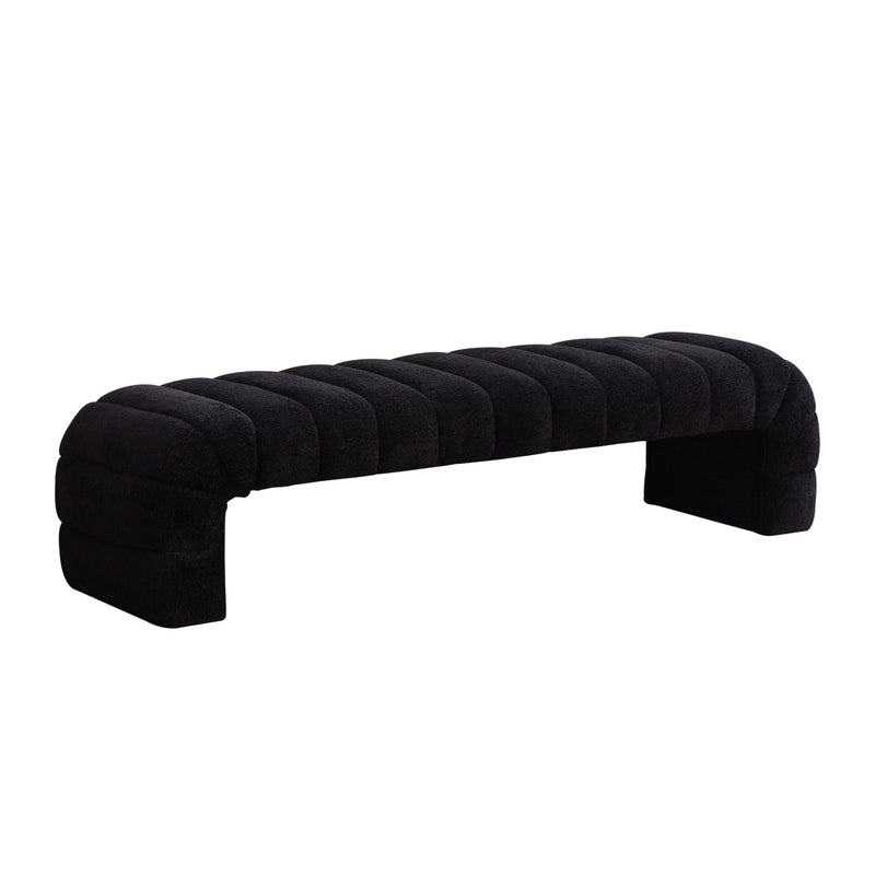 Modern Upholstered Armless Bed Bench with Channel Tufted Design in Black Chenille, Glam