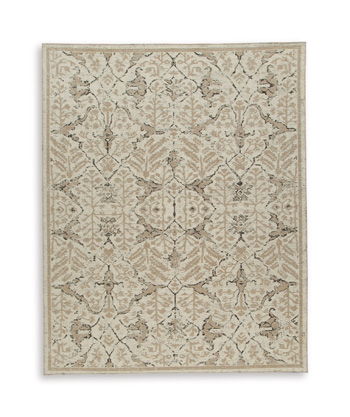 Audville rug, light brown with ornate distressed medallion pattern
