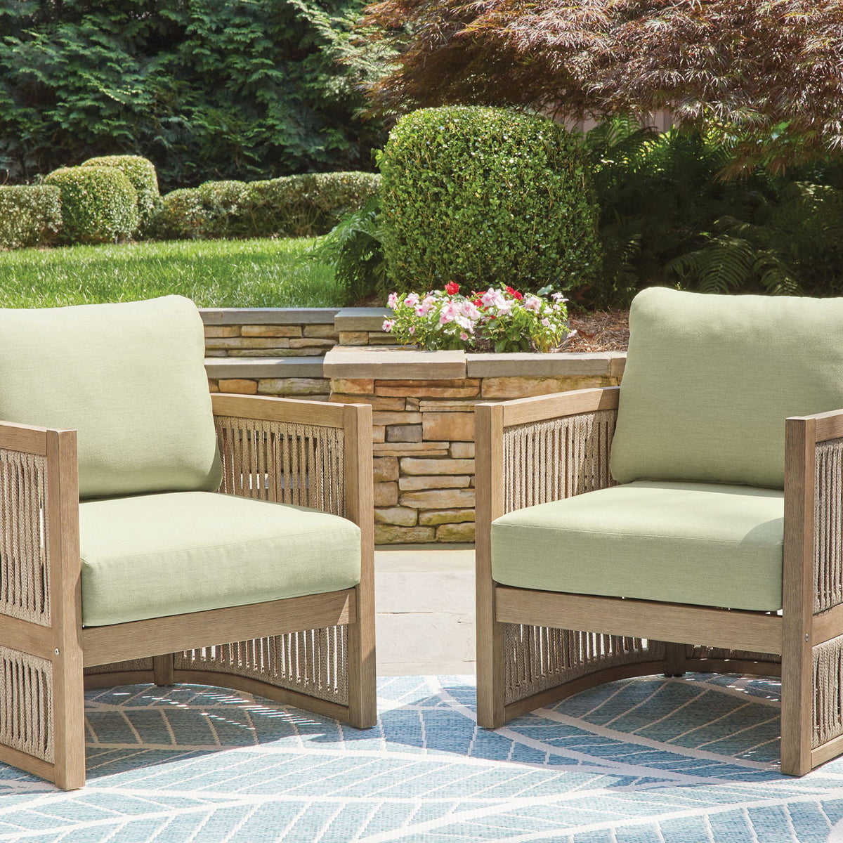 Serena Shores - Beige / Green - Lounge Chair With Cushion (Set of 2)