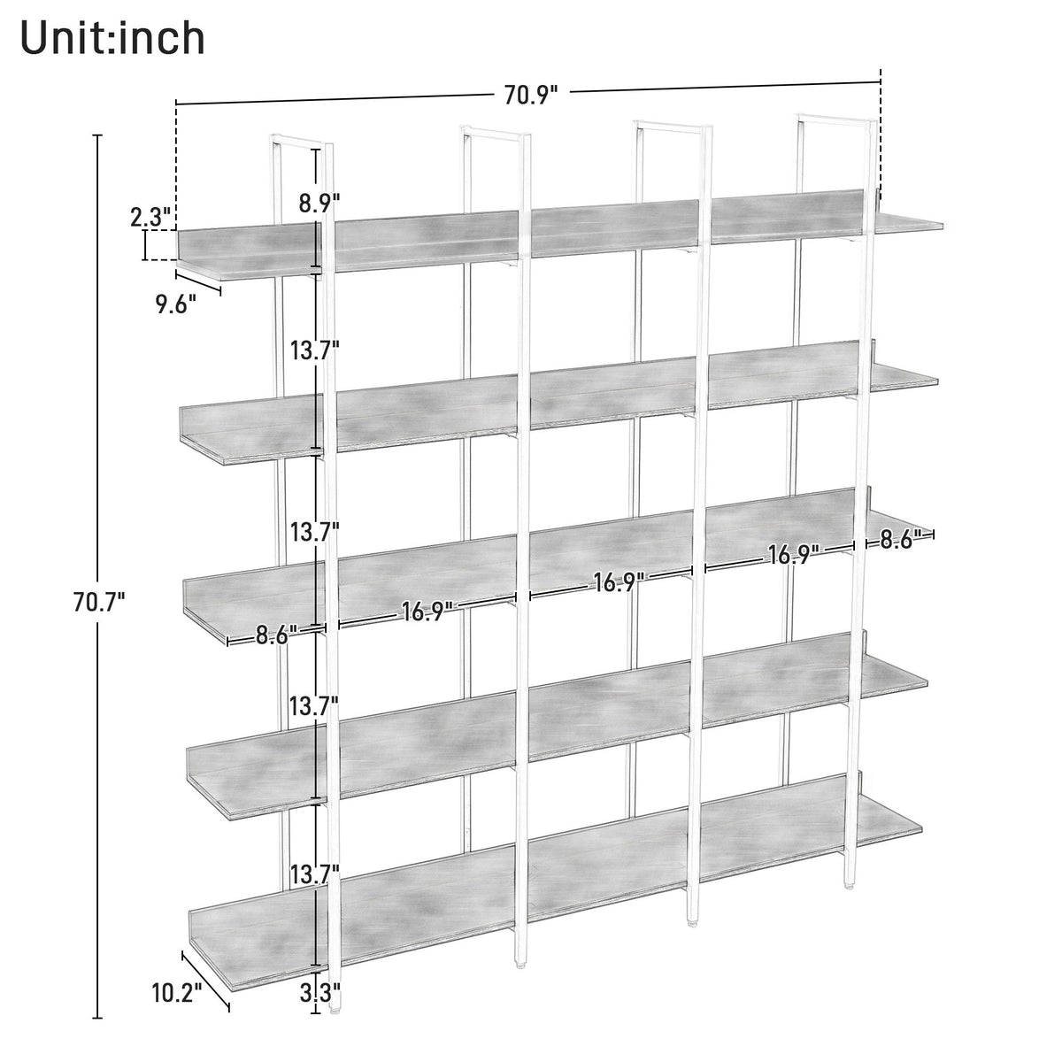 Vintage Industrial 5 Tier Bookcase