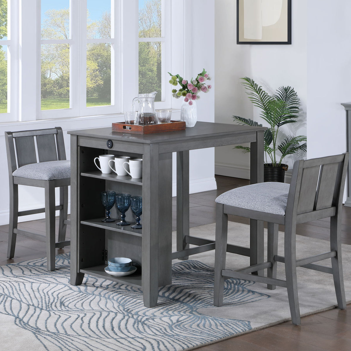 Graham - 3 Piece Small Space Counter Height Dining Table With Shelves And 2 Chairs (Set of 3)
