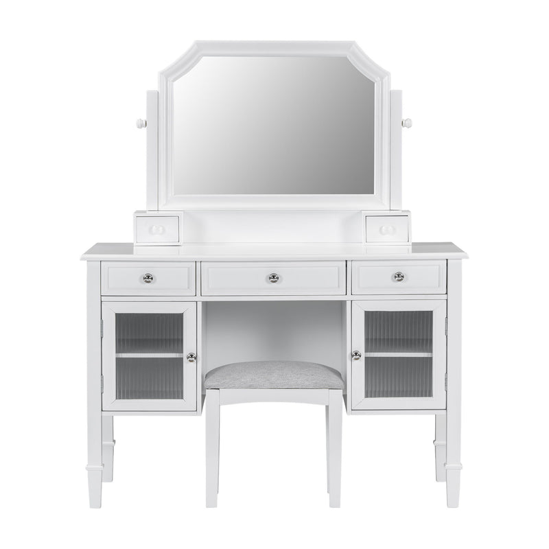 Elegant Makeup Vanity Desk With Adjustable Mirror And Storage And Construction - White