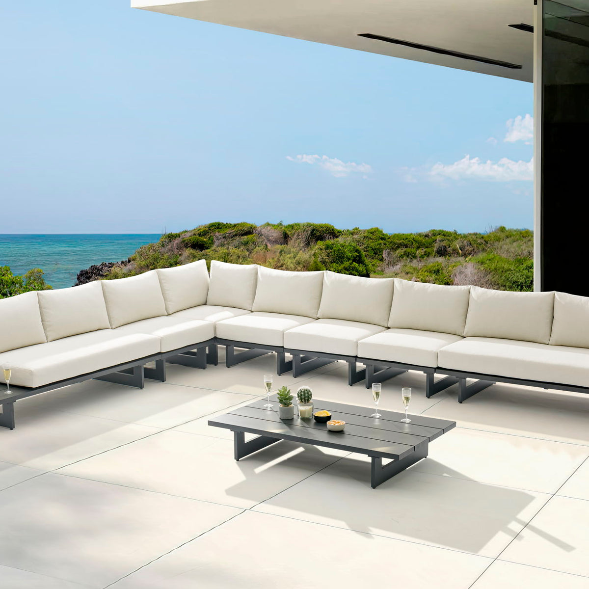 Maldives - 7 Piece Water Resistant Outdoor Patio Modular Sectional With Gray Base