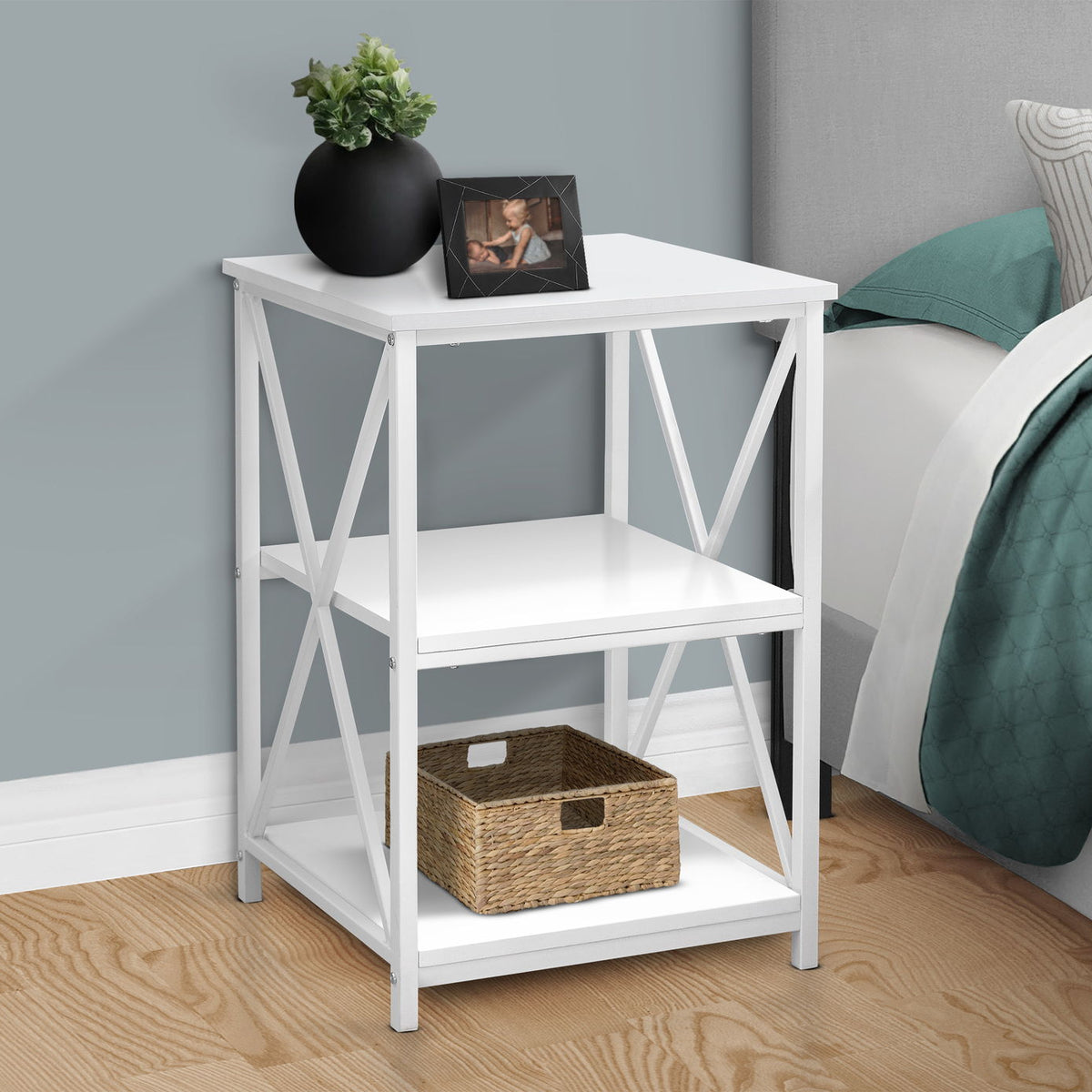 3 Tier Accent Table, Side Marble Look Contemporary & Modern