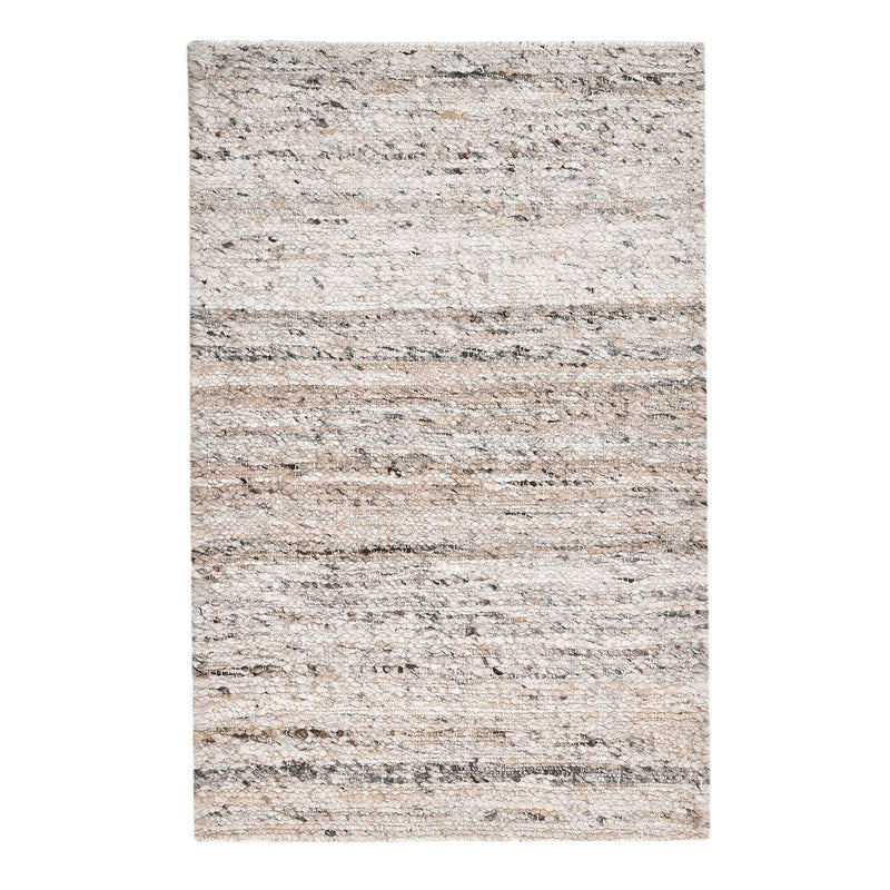 Natural beige area rug with speckled texture and layered horizontal stripe bands.