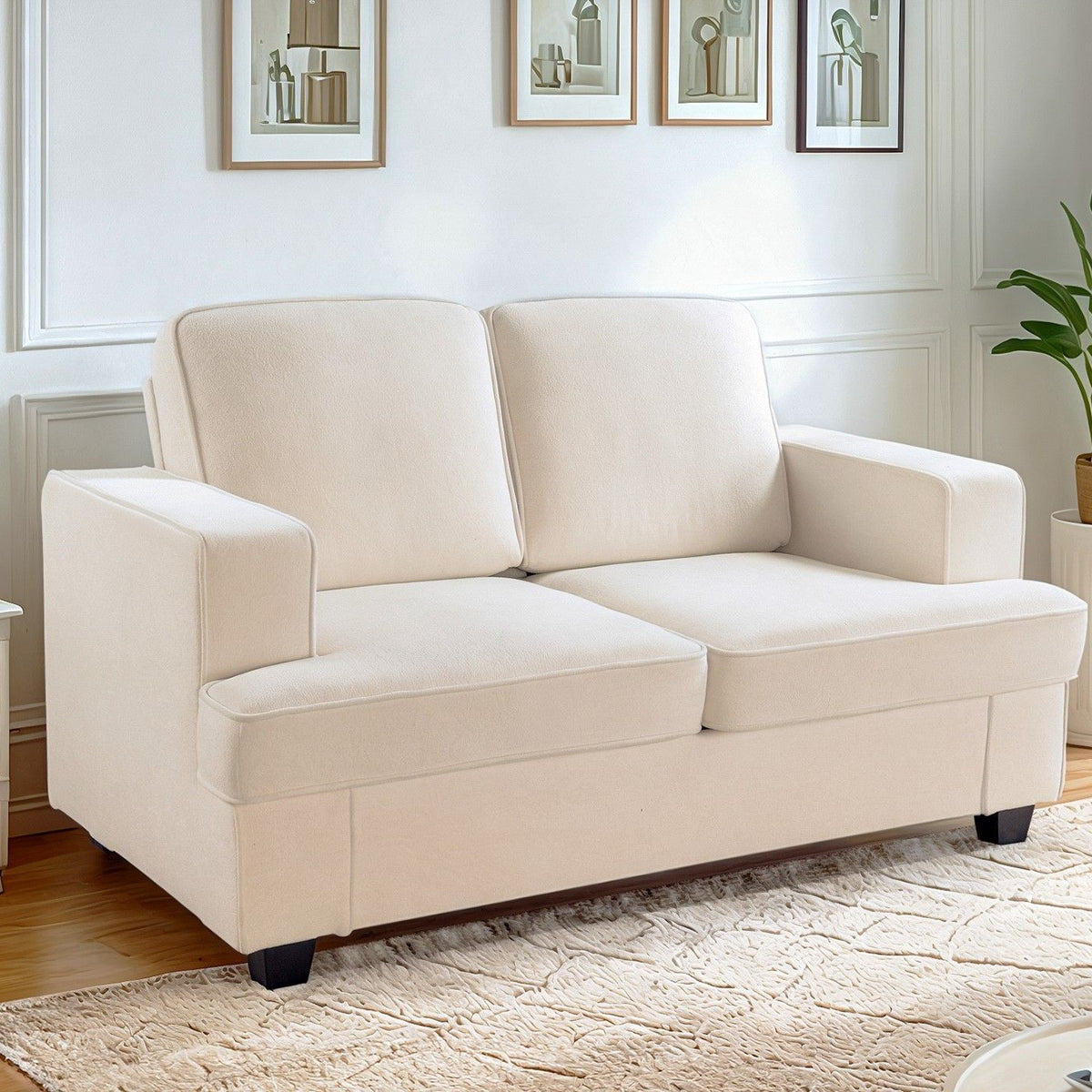 Modern Loveseat, Comfortable 2 Seater Couch With Deep Seating, Loose Back Cushions, Wide Arms