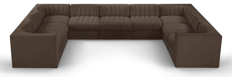 Rummi - Velvet Performance Fabric Upholstered 9 Piece Modular Sectional