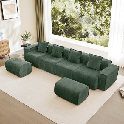 4-Seater Modular U-Shaped Velvet Sectional Sofa - Green Velvet