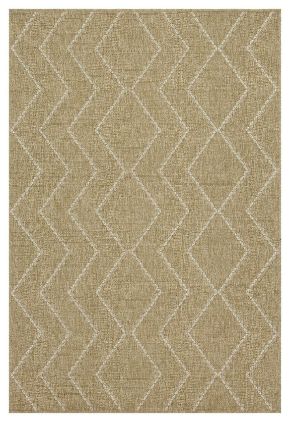 Light brown jute area rug with repeating chevron diamond geometric pattern.