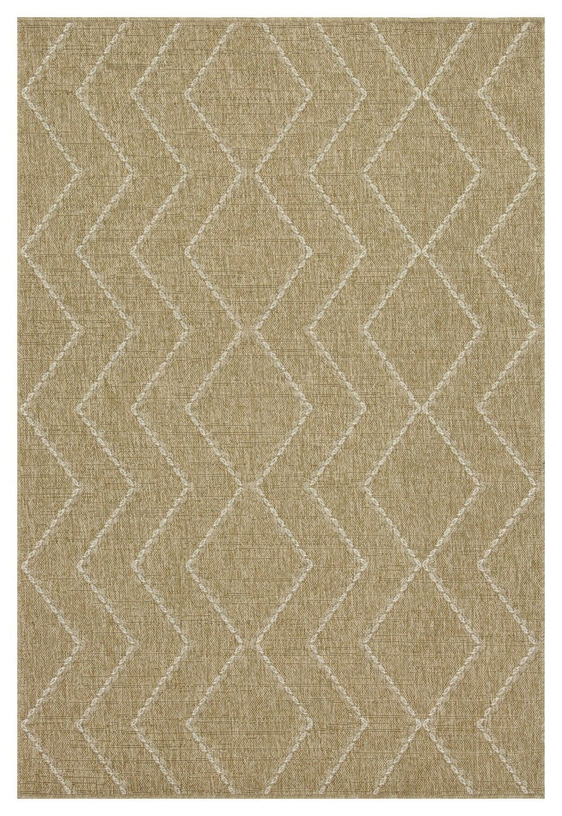 Light brown jute area rug with repeating chevron diamond geometric pattern.