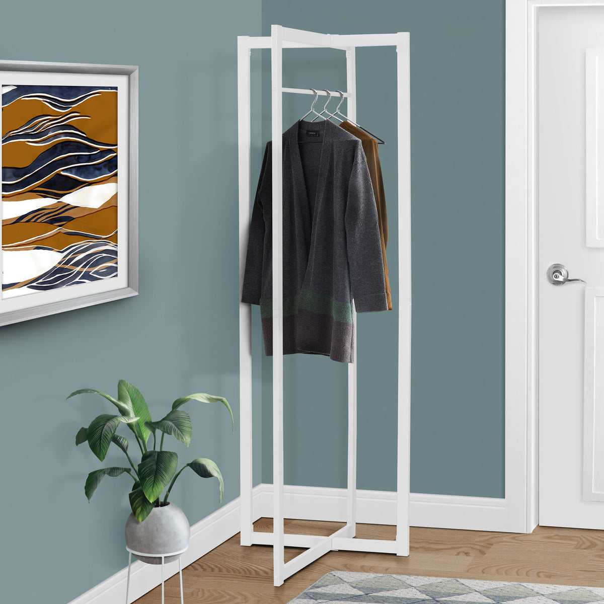 Coat Rack, Hall Tree, Free Standing, Hanging Bar, Entryway, For Contemporary & Modern - White