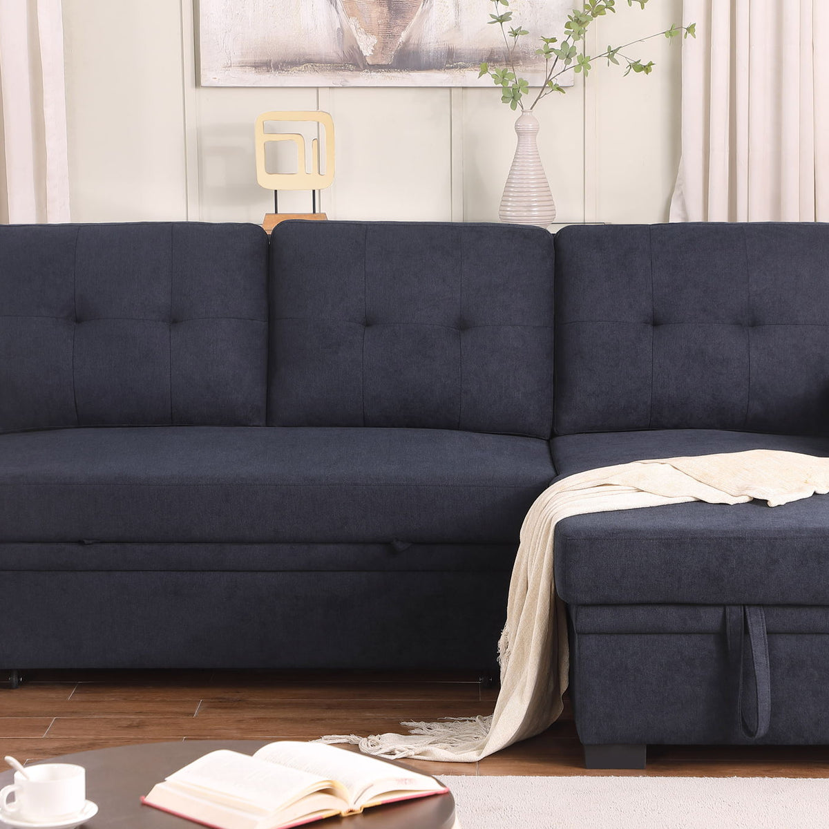 Lucca II - 84.5"W Reversible Sleeper Sectional Sofa with Storage Chaise