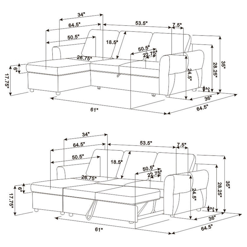 Kenna- Sleeper Sectional Sofa With Storage Ottoman