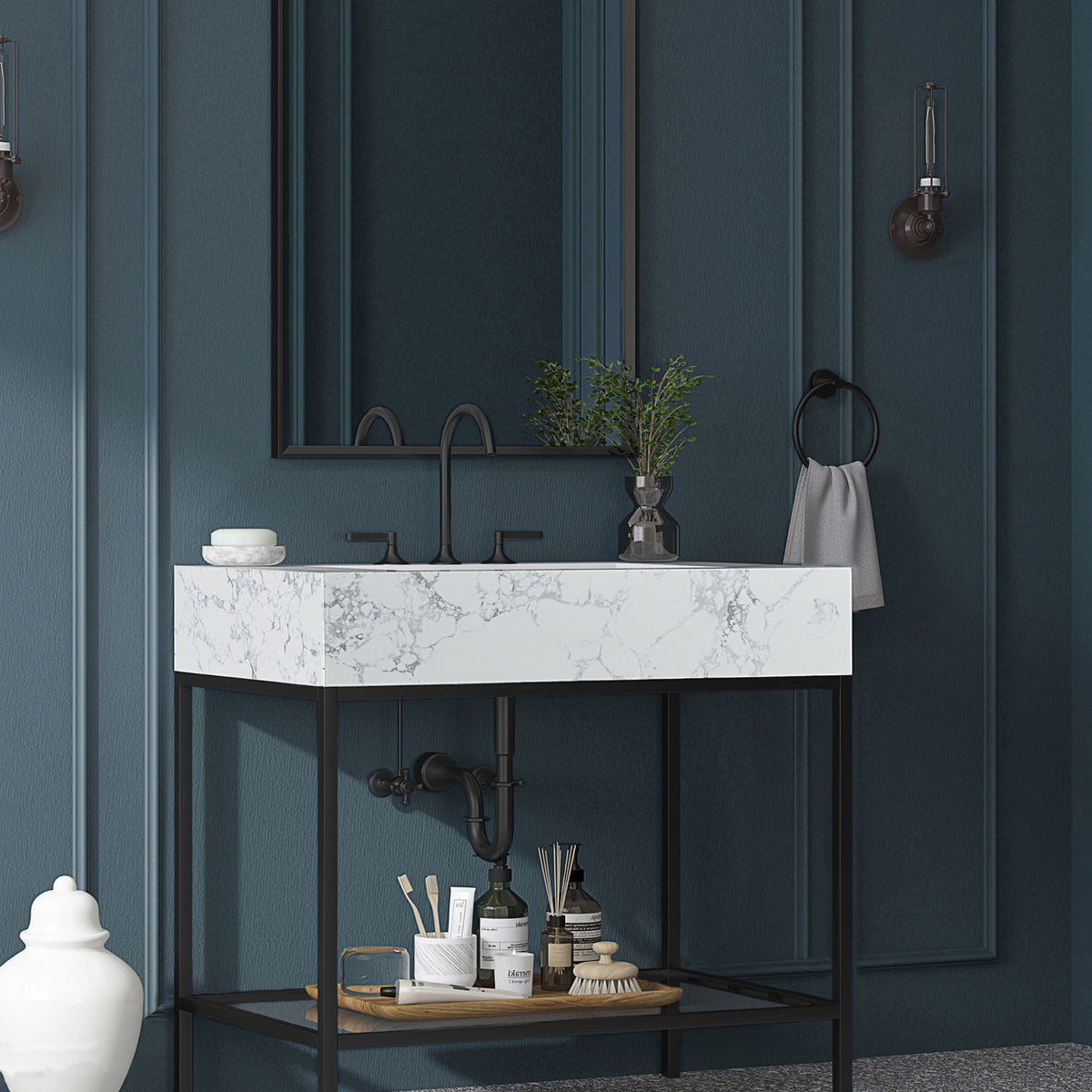 Marmo - Engineered Marble Bathroom Vanity With Black Base