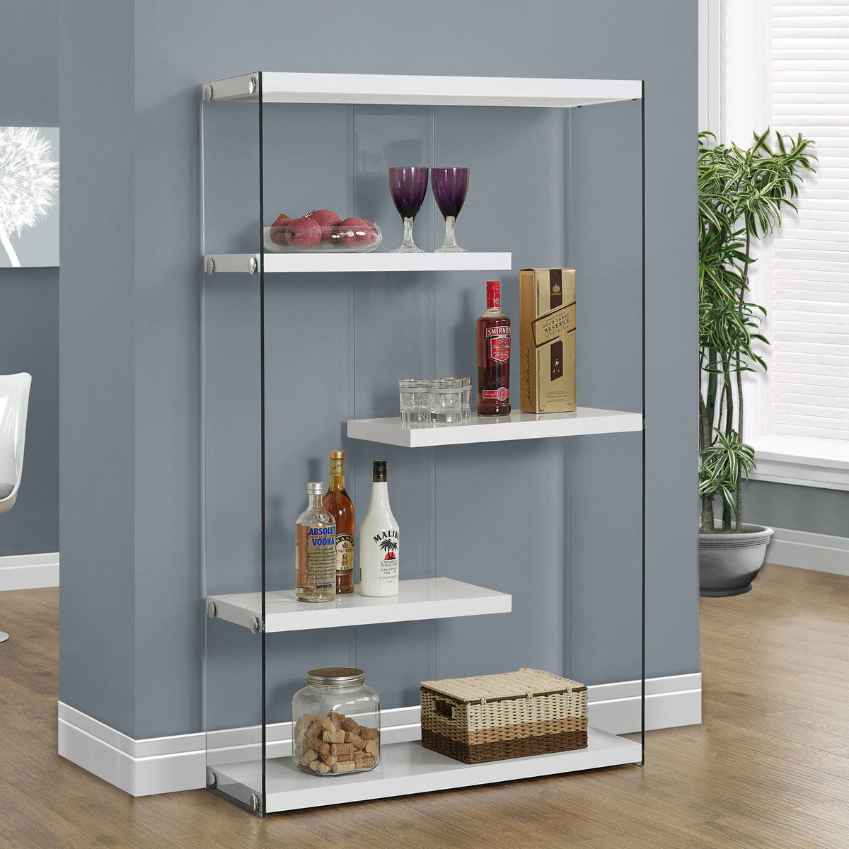 Bookshelf, Bookcase, Etagere, 5 Tier, Office, Glossy Contemporary & Modern - White