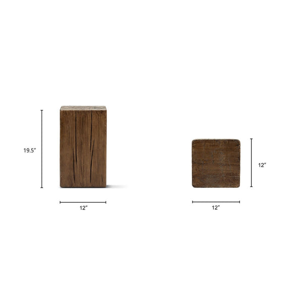 Dark brown wood side table, 19.5 inches high with a 12-inch square top