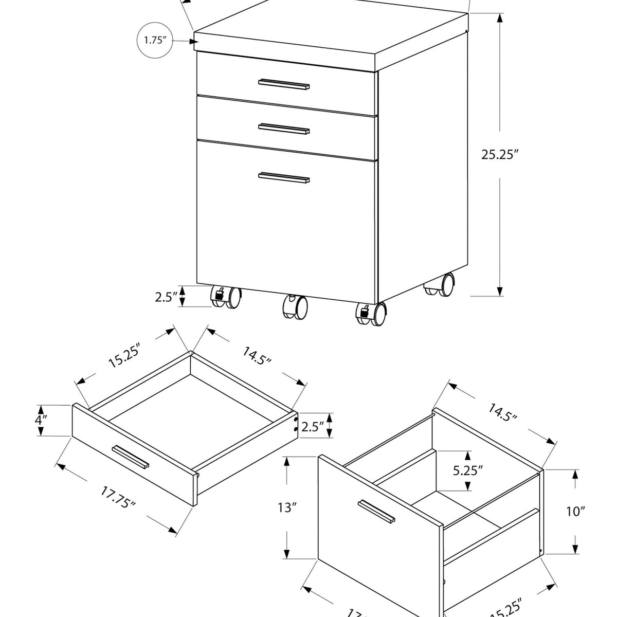 File Cabinet Rolling Mobile Storage Drawers Printer Stand For Office