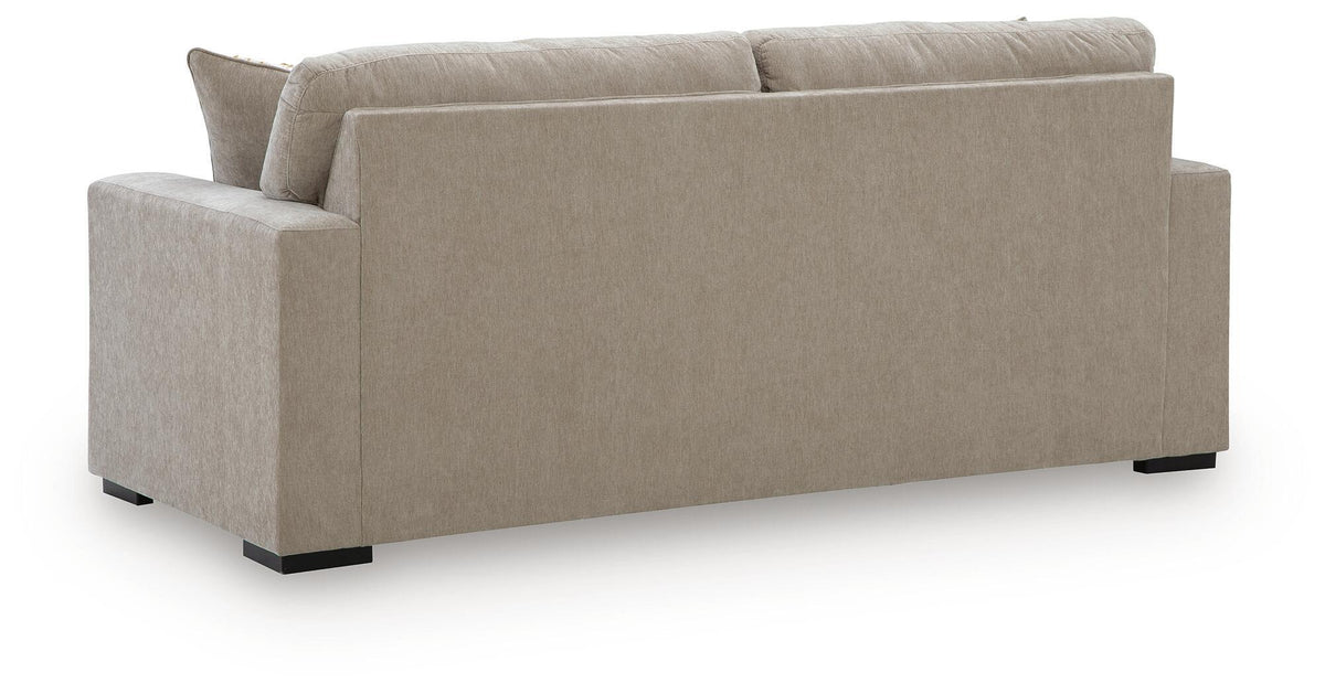 Bridgepoint sofa in light beige fabric, two back cushions, squared armrests