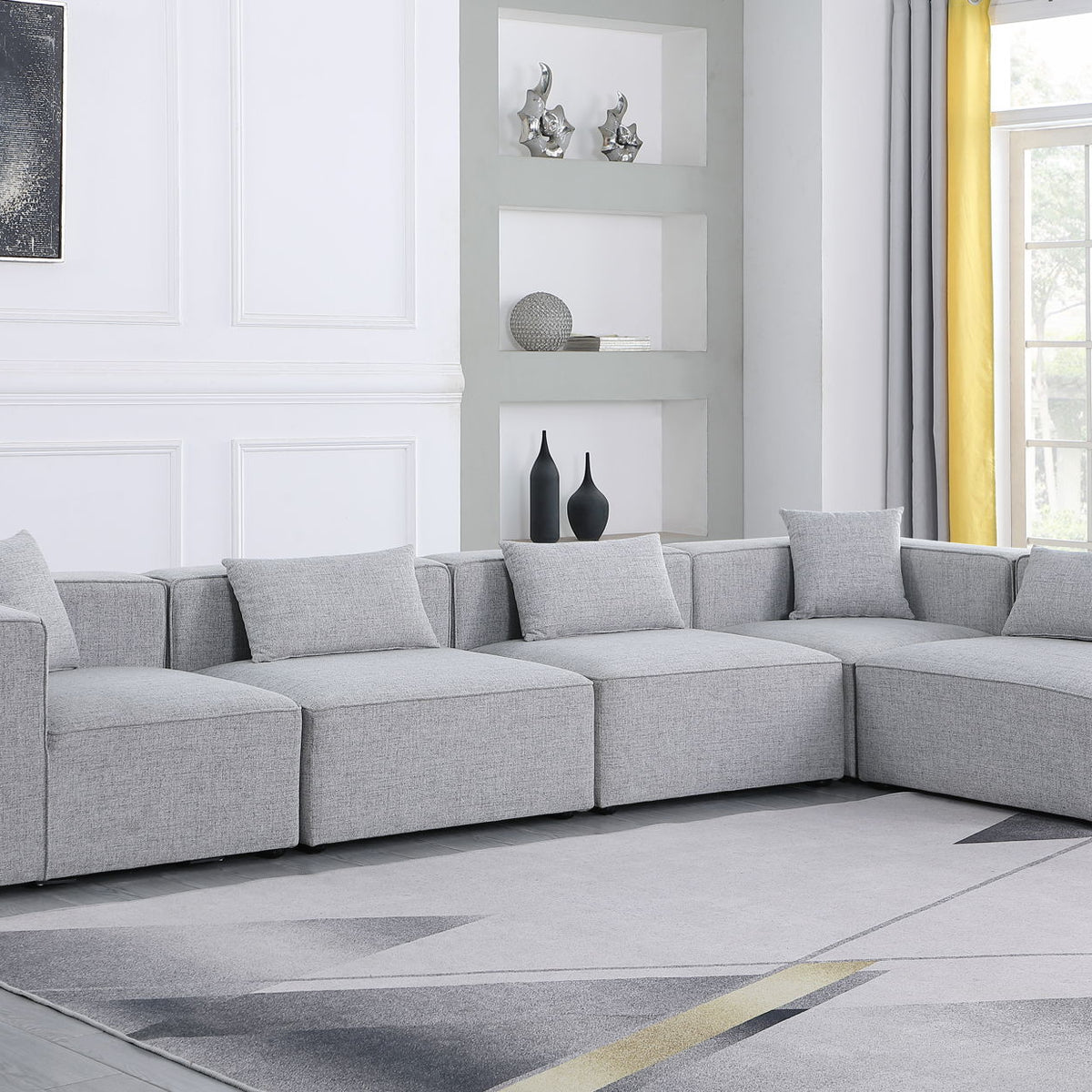 Cube - Linen 5 Piece Modular Sectional