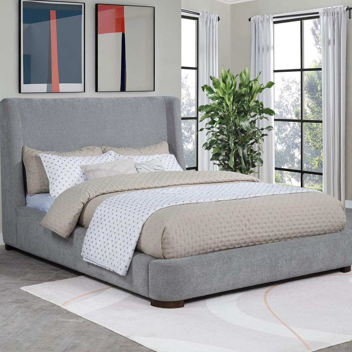 Rennes Upholstered Queen Wingback Platform Bed Grey