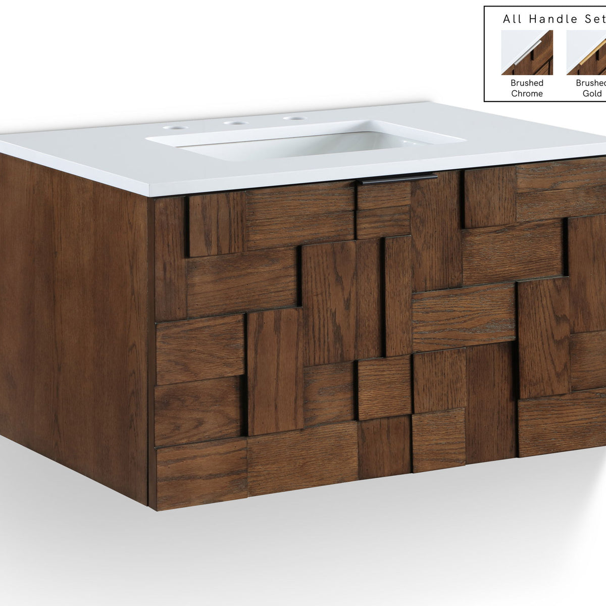 Leonardo - Engineered Stone And Solid Wood 24" Wall Mounted Bathroom Vanity