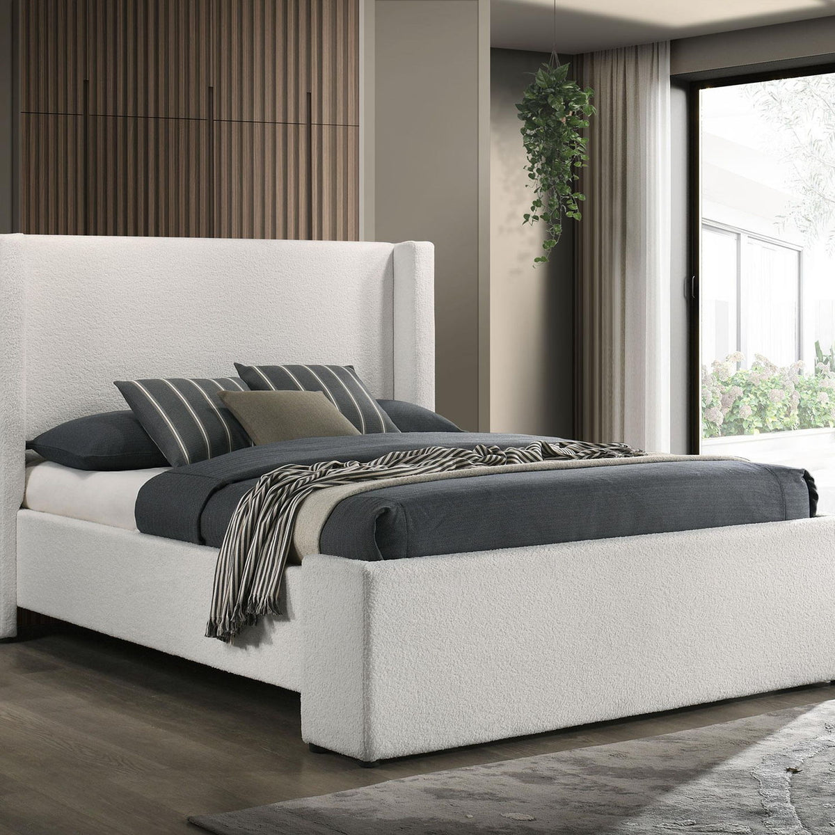 Alamosa Boucle Upholstered Queen Wingback Bed White