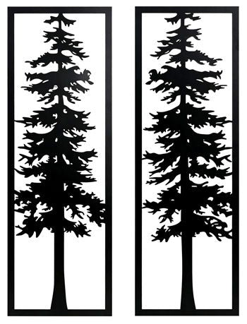 Bondwell black tree wall decor set, two rectangular frames with cutout evergreen silhouettes