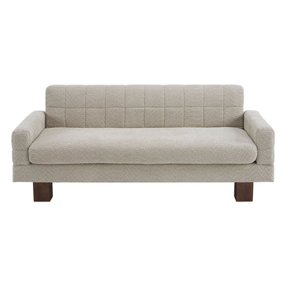 Two-seater loveseat sofa, beige upholstery, tufted back and square arms