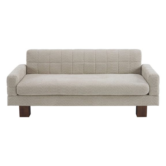 Two-seater loveseat sofa, beige upholstery, tufted back and square arms