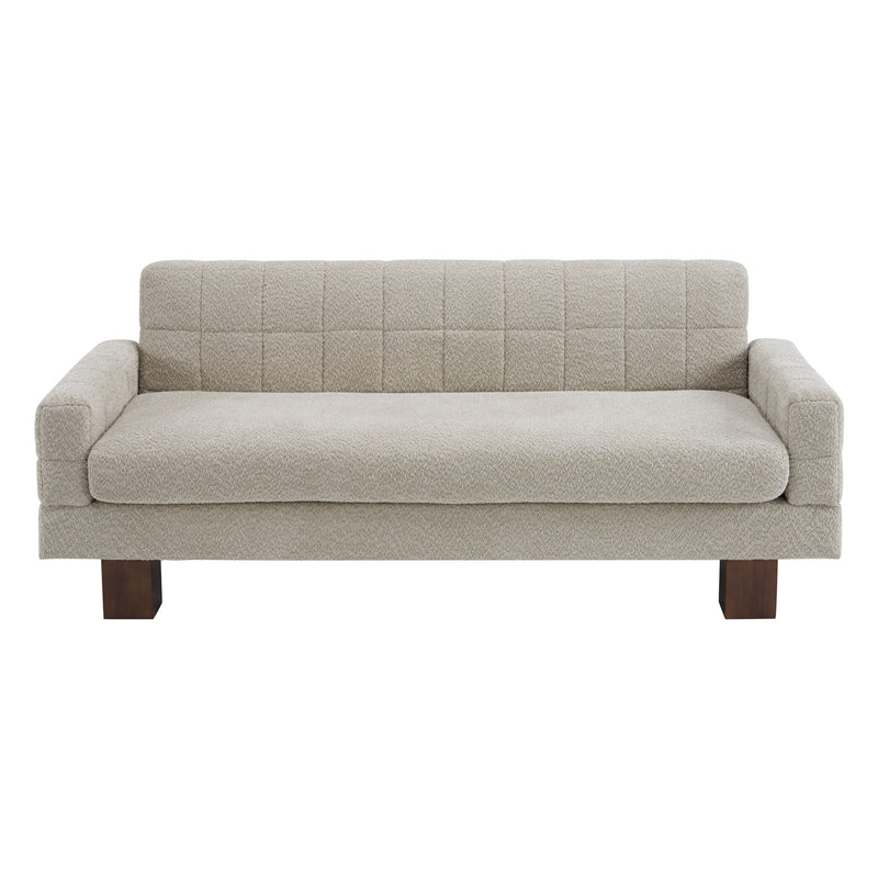 Two-seater loveseat sofa, beige upholstery, tufted back and square arms