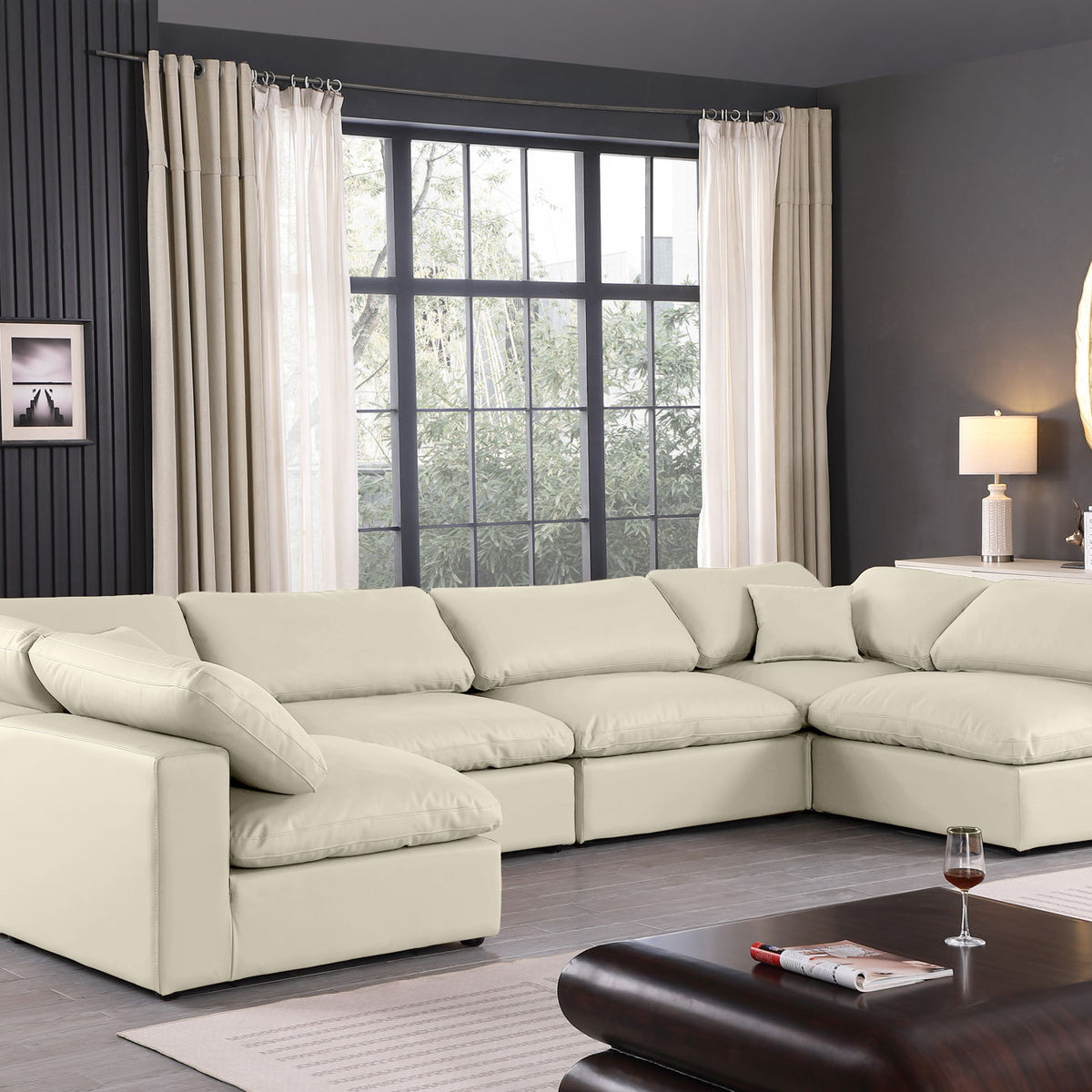 Comfy - 6 Piece Faux Leather Modular Armless Sectional