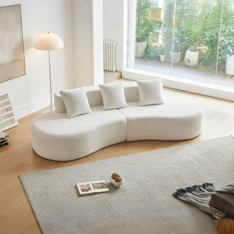 Curved Boneless Couch, Half Moon Sofa, 5 Seat Couch With High Density Foam Filled For Living Room - White