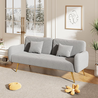 Double Sofa With Split Backrest And Two Throw Pillows, Suitable For Living Room, Apartment, Home Office