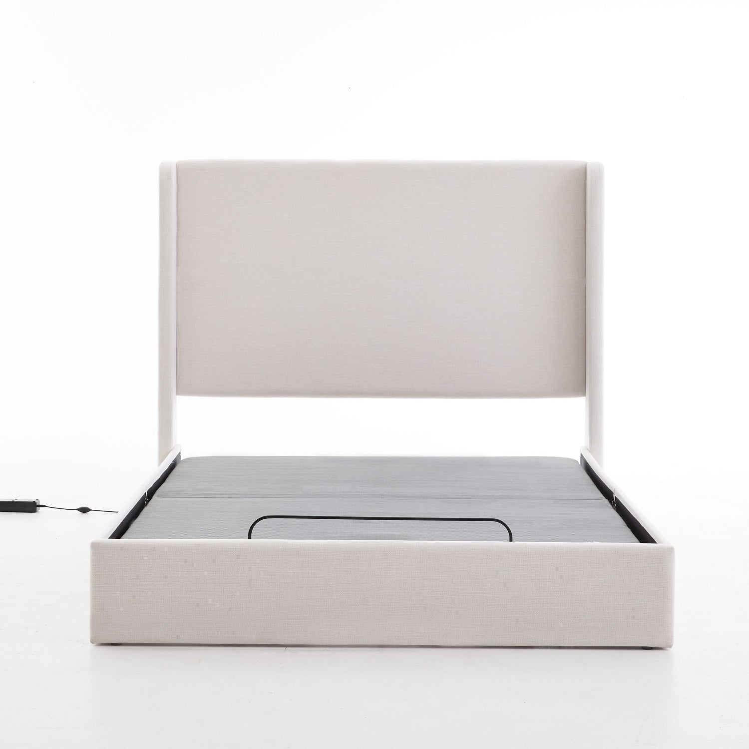 Caron - Queen Size Upholstered Wingback Bed With Adjustable Base Bundle Set - Ivory