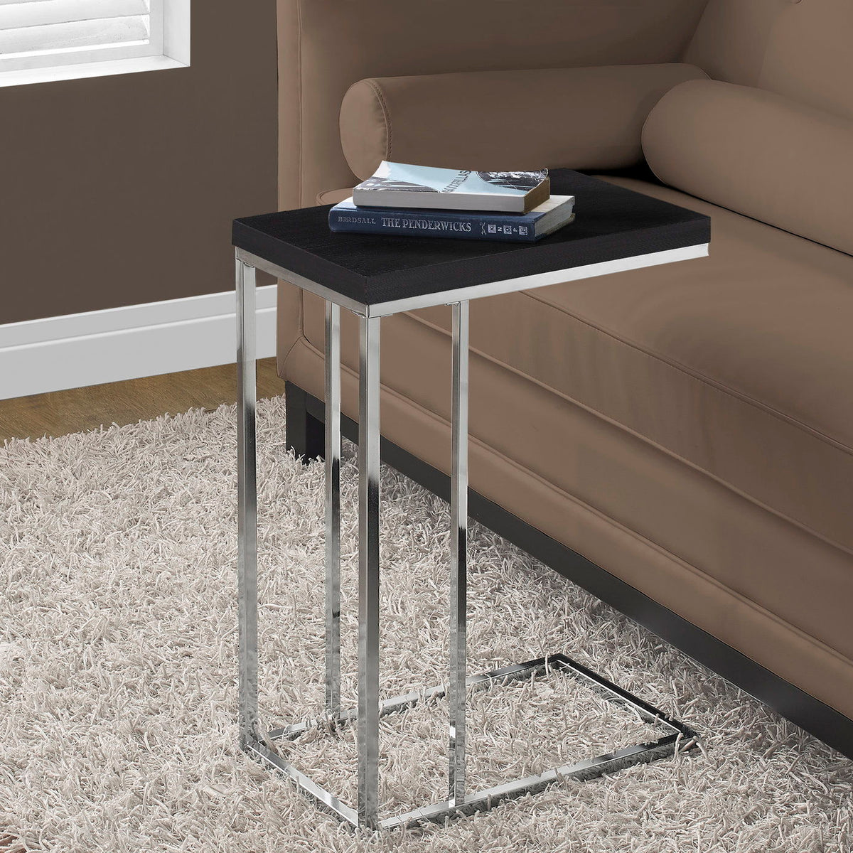 Accent Table, C - Shaped, Tempered Glass, Stylish Design Contemporary & Modern